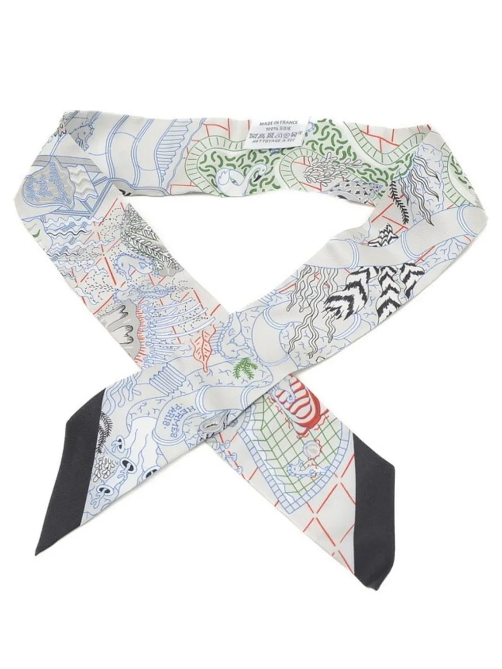 Hermes. Splash Park Gray Slim Twilly Scarf